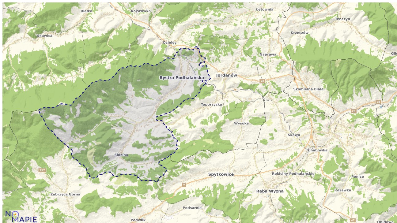 Mapa obszarów ochrony przyrody Bystra-Sidzina